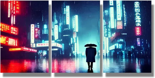 Vista 40 de Lienzo decorativo para pared, diseño de ciudad futurista Cyberpunk para sala de estar, impresión multipanel, obra de arte de cocina, pintura