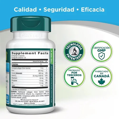Vista 7 de Genacol Huesos y articulaciones: calcio, vitamina D3, boro y colágeno ultrahidrolizado, vitaminas para huesos y articulaciones, 90 cápsulas