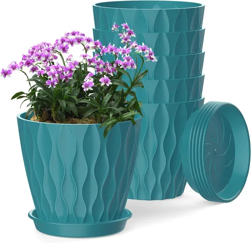 Vista 13 de Macetas SQKH de 4 pulgadas, juego de 6 macetas de interior, macetas con agujeros de drenaje y bandejas para orquídeas, violetas, suculentas, hierbas