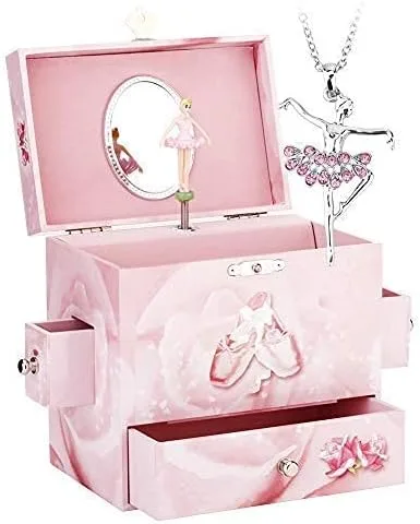 Vista 2 de RR ROUND RICH DESIGN Joyero musical para niñas con tema de bailarina color rosa