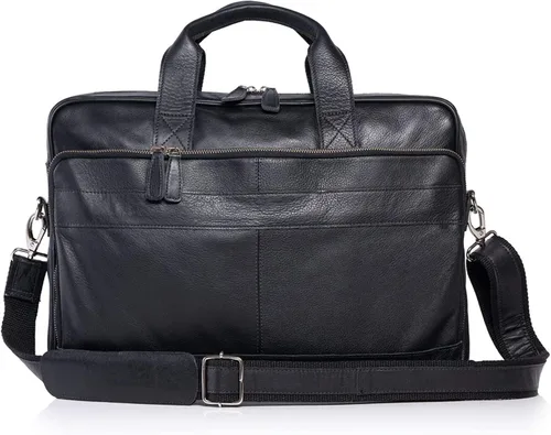Vista 5 de Maletín de cuero de 18 pulgadas para portátil, bolsas mensajero para hombres y mujeres, el mejor maletín de oficina, bolso bandolera (negro)
