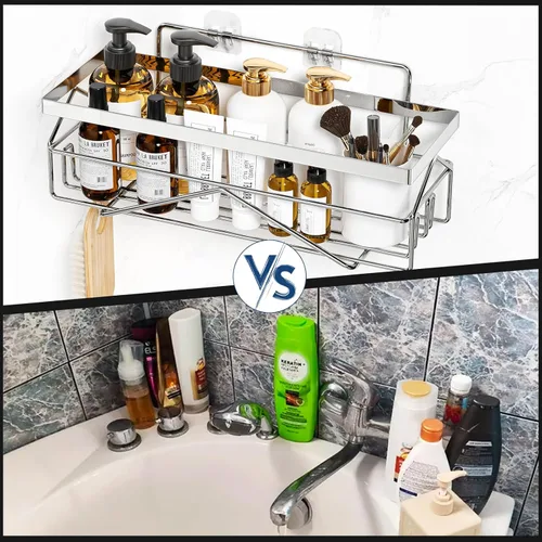 Vista 5 de Estante de ducha con adhesivo, organizador de baño de acero inoxidable sin taladro, estantes de almacenamiento de baño inoxidables para ducha