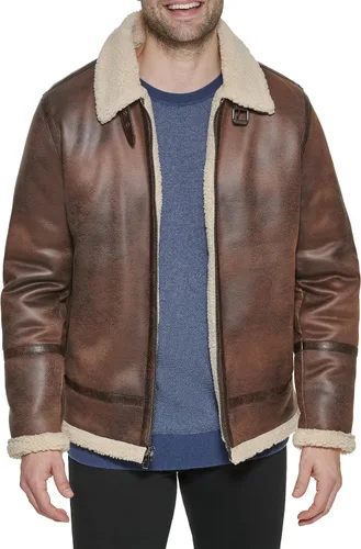 Vista 2 de Calvin Klein Faux Leather Men-Bomber Jacket with Shearling Lining