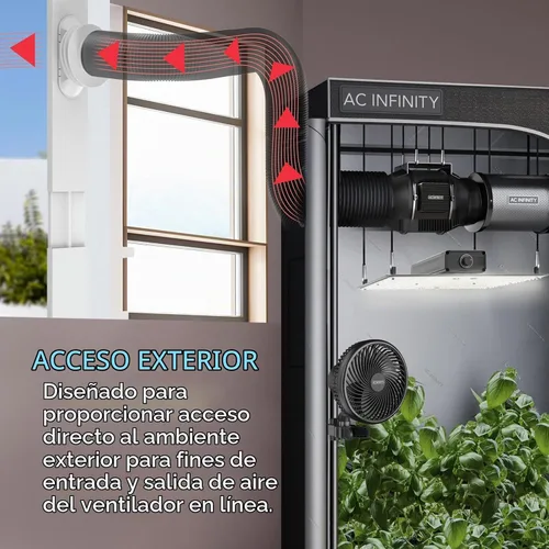 Vista 2 de Kit de conducto de ventana AC Infinity, puerto de ventilación universal para ventiladores en línea de 4" y 6", kit de ventilación de ventana