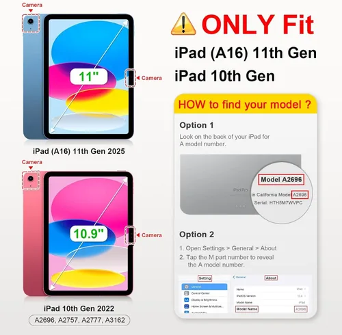 Vista 2 de Funda giratoria para iPad (A16) 11ª generación de 11 pulgadas (2025), iPad 11ª generación de 10.9 pulgadas (2022), funda tipo cartera de piel PU