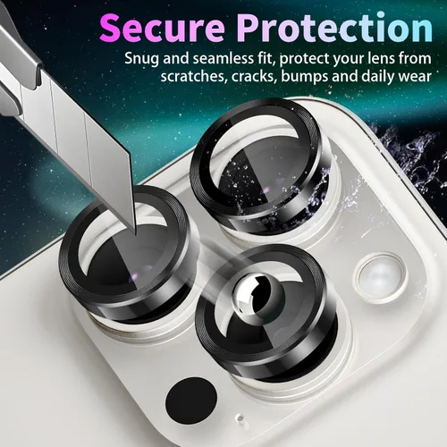 Vista 2 de Protector de lente de cámara para iPhone 15 Pro/15 Pro Max, protector de lente de anillo de cámara de vidrio templado individual con bandeja