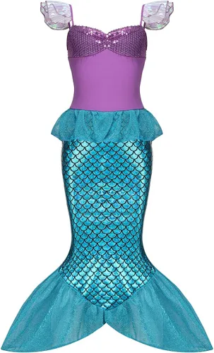 Vista 4 de ALIZIWAY Little Mermaid Costume Dress for Girls Kids Ariel Princess Birthday Halloween Cosplay with Wig Accessories