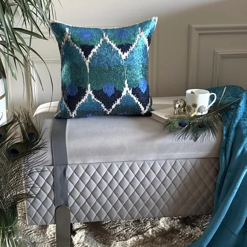 Vista 79 de The HomeCentric Funda de almohada con cremallera, funda de cojín azul de 12 x 12 pulgadas, funda de cojín de algodón bordado para sofá, diseño