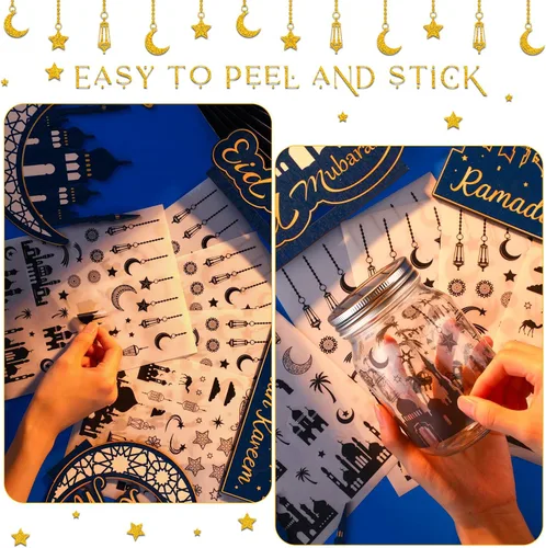 Vista 3 de Jutom 1135 calcomanías decorativas de Eid Mubarak, calcomanías para frascos de Ramadán Mubarak, calcomanías de Eid al Fitr Ramadán Kareem, adhesivos