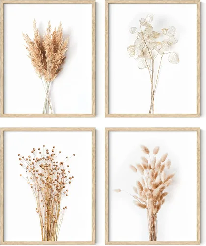 Vista 29 de HAUS AND HUES Arte de pared floral gris, juego de 4 pósteres de plantas para pared vintage, impresiones botánicas, cuadros de flores en blanco