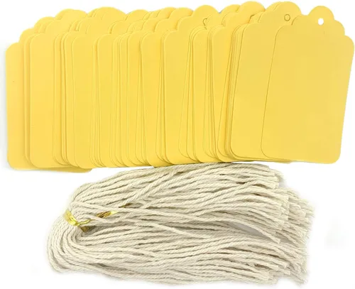 Vista 7 de Etiquetas para envolver regalo, 100 etiquetas azules en blanco con cuerda para regalos de baby shower, día del padre y regalos caseros artesanales