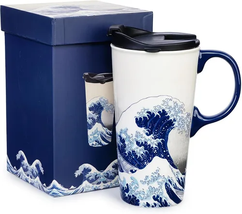 Vista 15 de Topadorn Taza de Cerámica de Porcelana Taza de Café The Great Wave Taza de Café con Caja de Regalo, 13 oz.