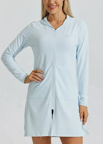 Vista 3 de Willit UPF 50+ - Cubierta de natación para mujer, protección solar, traje de baño de playa, traje de baño, chaqueta larga con capucha SPF