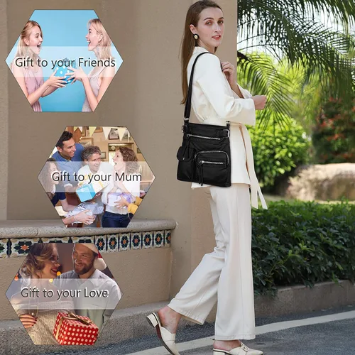 Vista 6 de Angel Kiss Bolsos cruzados para mujer, de piel lavada, con múltiples bolsillos, bolsos tipo hobo suaves y bolsos medianos