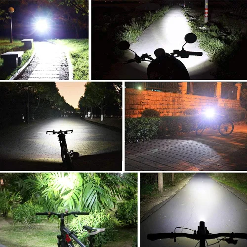 Vista 6 de Night Eyes - Luz frontal para bicicleta de 2400 lúmenes (1200 LMx2) para bicicleta de montaña, recargable, 8,4 V, ABS, batería impermeable - Faro