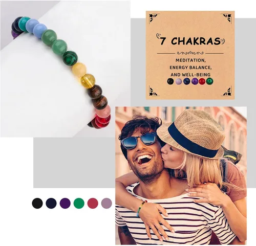 Vista 4 de Pulsera de la suerte y protección, pulsera de cristal curativo de 0.315 in, pulsera de yoga para aliviar el estrés y la ansiedad trae regalo