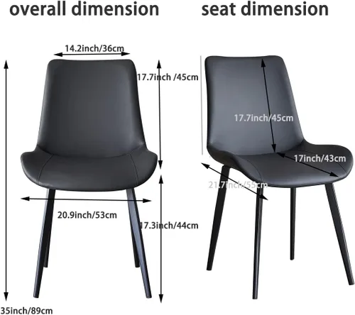 Vista 3 de seonyou Juego de 4 sillas de comedor de piel sintética negra para cocina, comedor, cómoda silla moderna de mediados de siglo con patas de metal