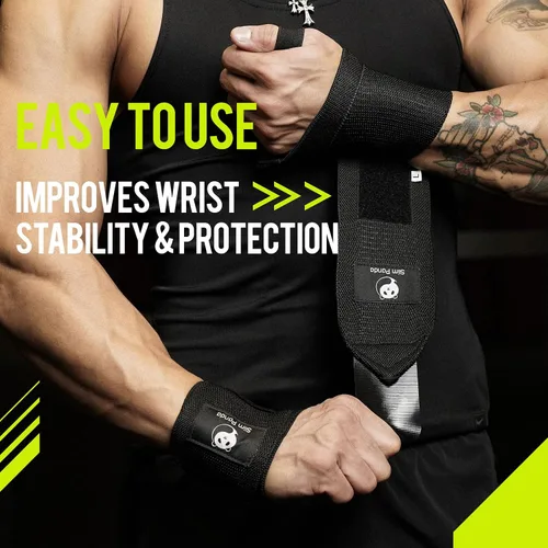 Vista 3 de Slim Panda Wrist Wraps for Powerlifting & Weightlifting - Adjustable 18" Straps with Thumb Loops Heavy Duty Wrist Support for Deadlift, Bench