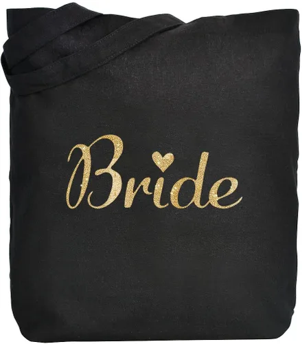 Vista 4 de ELEGANTPARK Regalos de novia, bolsa de mano para novia, regalos de boda, despedida de soltera, regalos para novia, bolsa de lona negra con purpurina