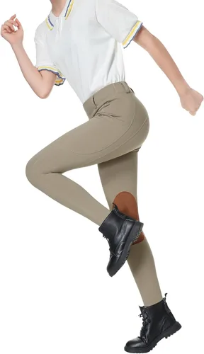 Vista 2 de beroy Pantalones de equitación ecuestre con forro polar para niños, pantalones de invierno para niñas y niños, con parche en la rodilla, pantalones