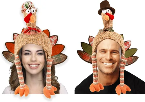 Vista 7 de Ogrmar 2 sombreros de pavo de felpa divertidos para eventos de Acción