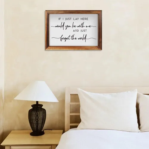 Vista 5 de Letrero de madera enmarcado con texto en inglés "If I Just Lay Here" (16 x 11 pulgadas), letrero de madera para mesa de pared con citas