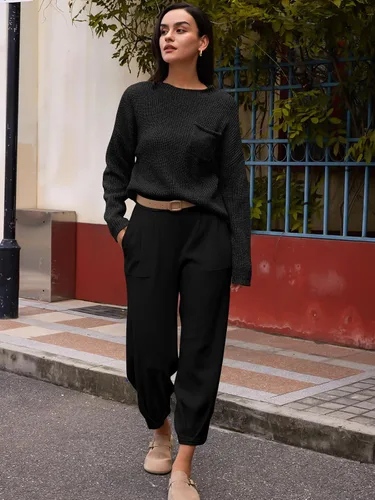 Vista 4 de LILLUSORY Conjunto de 2 piezas para mujer, conjunto de suéter y pantalones de gran tamaño para otoño 2023