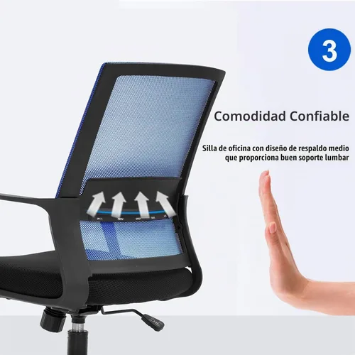 Vista 7 de Silla de oficina ergonómica de escritorio, silla de trabajo de malla, silla de computadora con respaldo medio, silla giratoria de malla para oficina