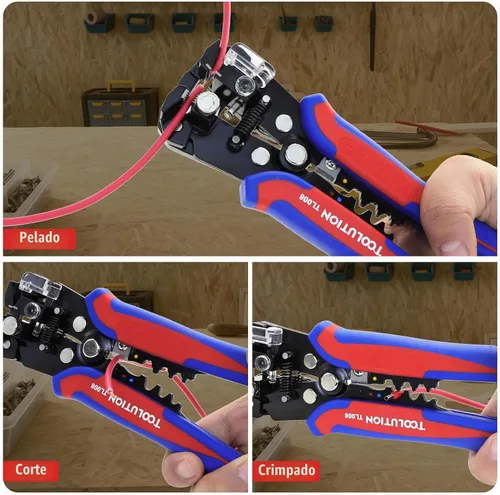 Vista 5 de Herramienta pelacables autoajustable 3 en 1, pelacables, prensado y corte de cables eléctricos de alta resistencia para 10-24 AWG