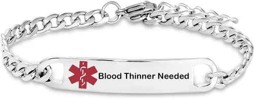 Vista 7 de TGLS Pulsera de alerta médica roja para mujeres y hombres, pulsera de emergencia de primeros auxilios de salud grabada ajustable de acero inoxidable