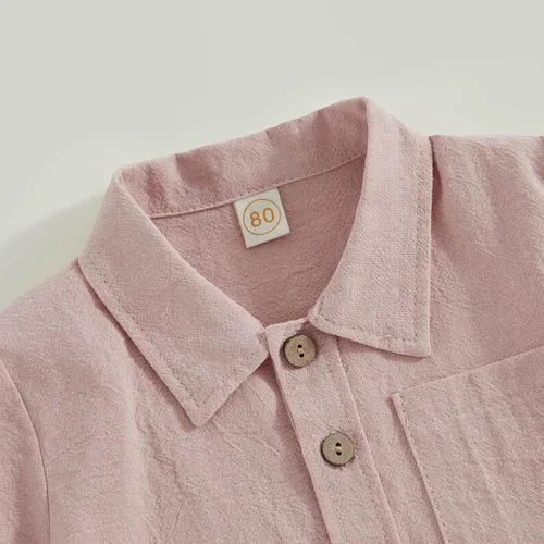 Vista 4 de FYBITBO Conjunto de camiseta de manga corta con botones de lino para bebé niño y niño pequeño