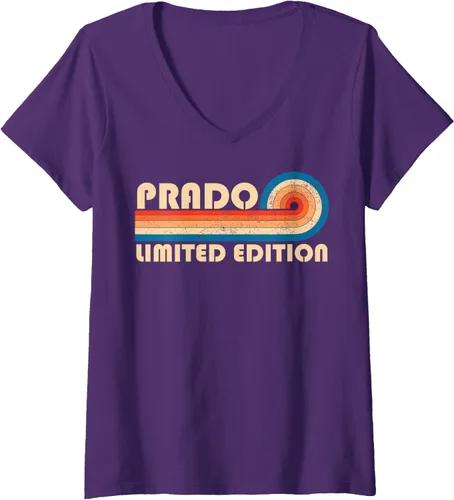 Vista 6 de Womens PRADO Surname Retro Vintage 80s 90s Birthday Reunion V-Neck T-Shirt