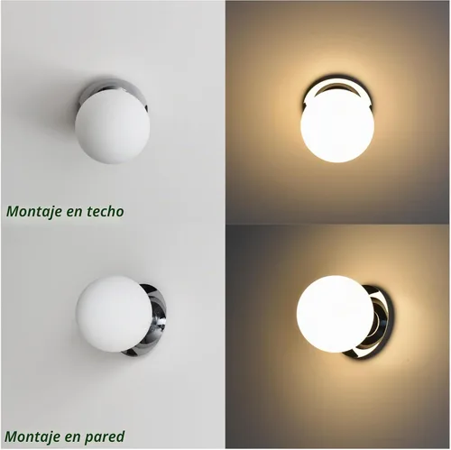 Vista 4 de Apliques de pared cromados, aplique de globo moderno de 1 luz, lámpara de pared para dormitorio, baño, sala de estar y pasillo, iluminación