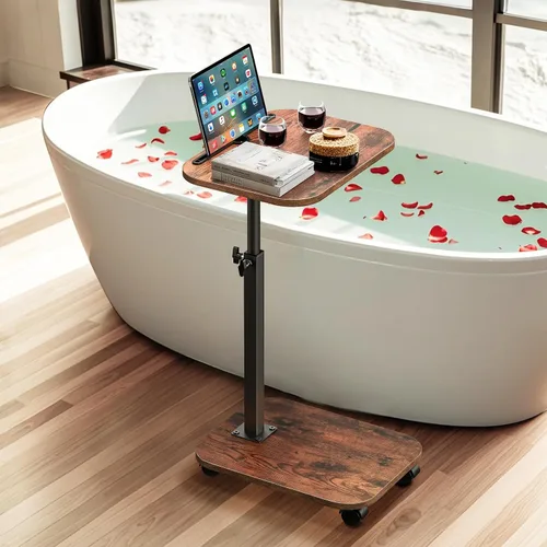 Vista 7 de XNSDXV Mesa de sofá para sofá, bandeja de TV giratoria de 360° para espacios pequeños, mesas auxiliares de altura ajustable para comer, mesa