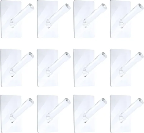 Vista 8 de Jetec 12 ganchos acrílicos para colgar en la pared, perchero, bata, organizador individual, gancho de pared transparente adhesivo decorativo