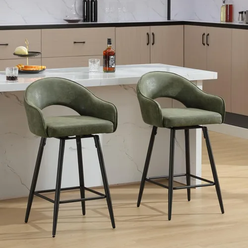 Vista 9 de HEAH-YO Juego de 2 taburetes de bar giratorios modernos de 27 pulgadas de altura de mostrador con respaldo y patas de metal negro, taburetes