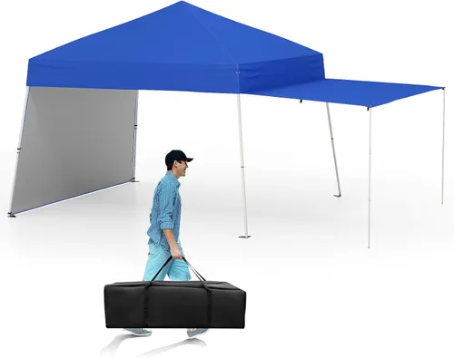 Vista 13 de Tangkula Toldo desplegable de 10 x 9.2 pies con paredes laterales, tienda de campaña para exteriores UPF50+ con 8 estacas, 4 cuerdas de viento