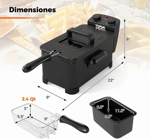 Vista 6 de SIMOE - Freidora eléctrica con canasta, capacidad de aceite de 3 litros/12