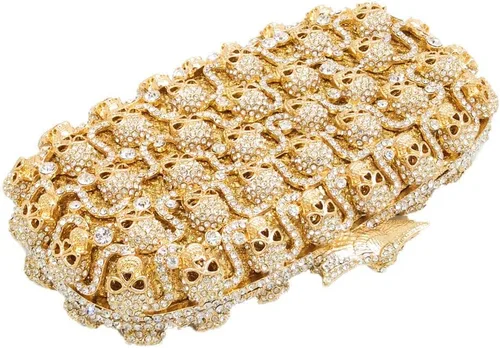 Vista 9 de Boutique De FGG Bolso de mano de cristal de calavera para mujer, bolso de mano de noche con diamantes de imitación, para fiesta, graduación