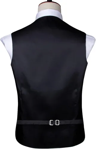 Vista 6 de Hi-Tie Juego de 5 piezas de chaleco con corbata de pañuelo de solapa, conjunto de chaleco de seda jacquard formal para esmoquin S-3XL