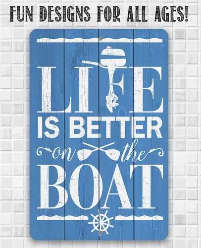 Vista 8 de Letrero de metal – Life Is Better On The Boat – Letrero de metal duradero (no impreso en madera) – Uso en interiores y exteriores – Gran regalo