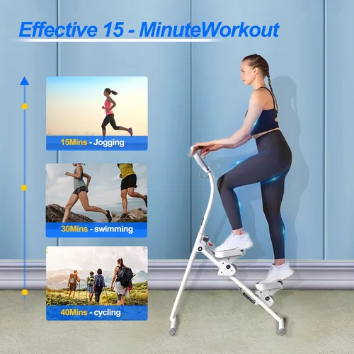 Vista 3 de Máquina paso a paso con asas ajustables, máquina de ejercicio paso a paso compacta con pantalla LCD para entrenamiento cardiovascular en casa