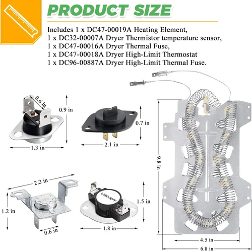 Vista 6 de 【Actualizado】Elemento calefactor de secadora DC47-00019A para Samsung DVE52A5500C DVE50R5400V DV42H5200EP/A3 Elemento calefactor, incluye termistor
