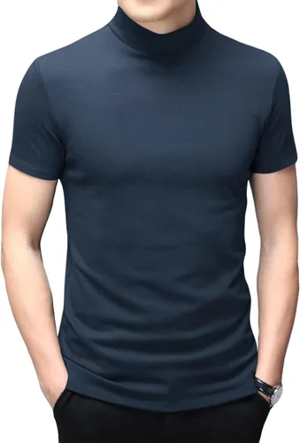 Vista 17 de Men's T Shirt Short Sleeve Basic Mock Turtleneck Tops Verde militar