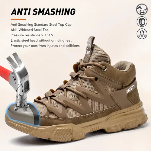 Vista 2 de Asiman Zapatos de punta de acero para hombres y mujeres, zapatos de trabajo indestructibles, ligeros, cómodos, de seguridad, antideslizantes