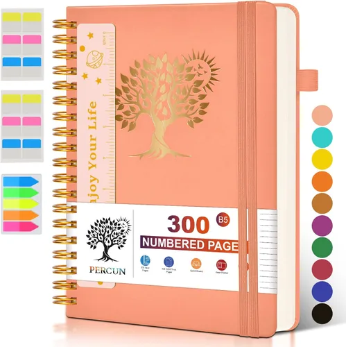Vista 20 de Cuaderno grande en espiral para mujeres y hombres, 300 páginas rayadas numeradas, con rayas universitarias, cuaderno encuadernado en espiral de tapa