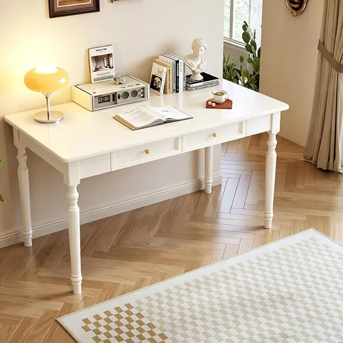 Vista 10 de Escritorio de madera maciza con cajones, pequeño escritorio con cajones para computadora, escritorio de PC para trabajo, estudio o juegos, fácil