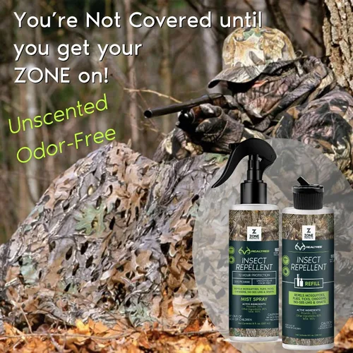 Vista 5 de Zone Realtree - Repelente de insectos con picaridina, sin DEET, dos botellas de 4 onzas + repuesto de 8 onzas, sin perfume y sin olor, repele