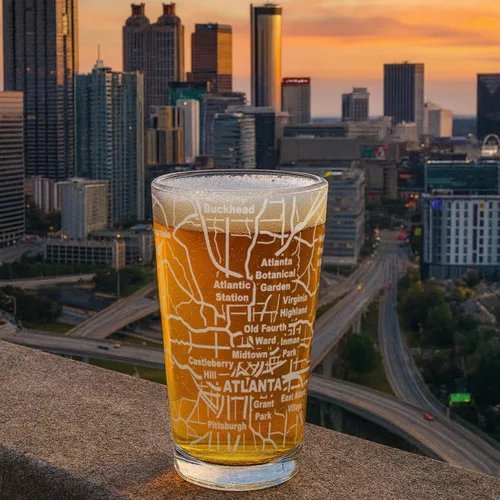 Vista 3 de Greenline Goods Atlanta, GA Map - Vasos de cerveza (juego de 2), 16 oz - Diseño de envoltura grabada