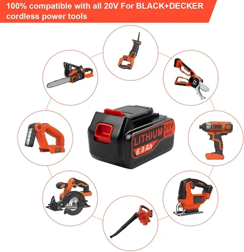 Vista 7 de Labtec LBX4020 - Paquetes de baterías de 20 V 6000 mAh compatibles con Black&Decker 20V LBXR20 LBXR20B LBXR20-OPE LBXR2020 LBXR20 LBXR20 LBX20